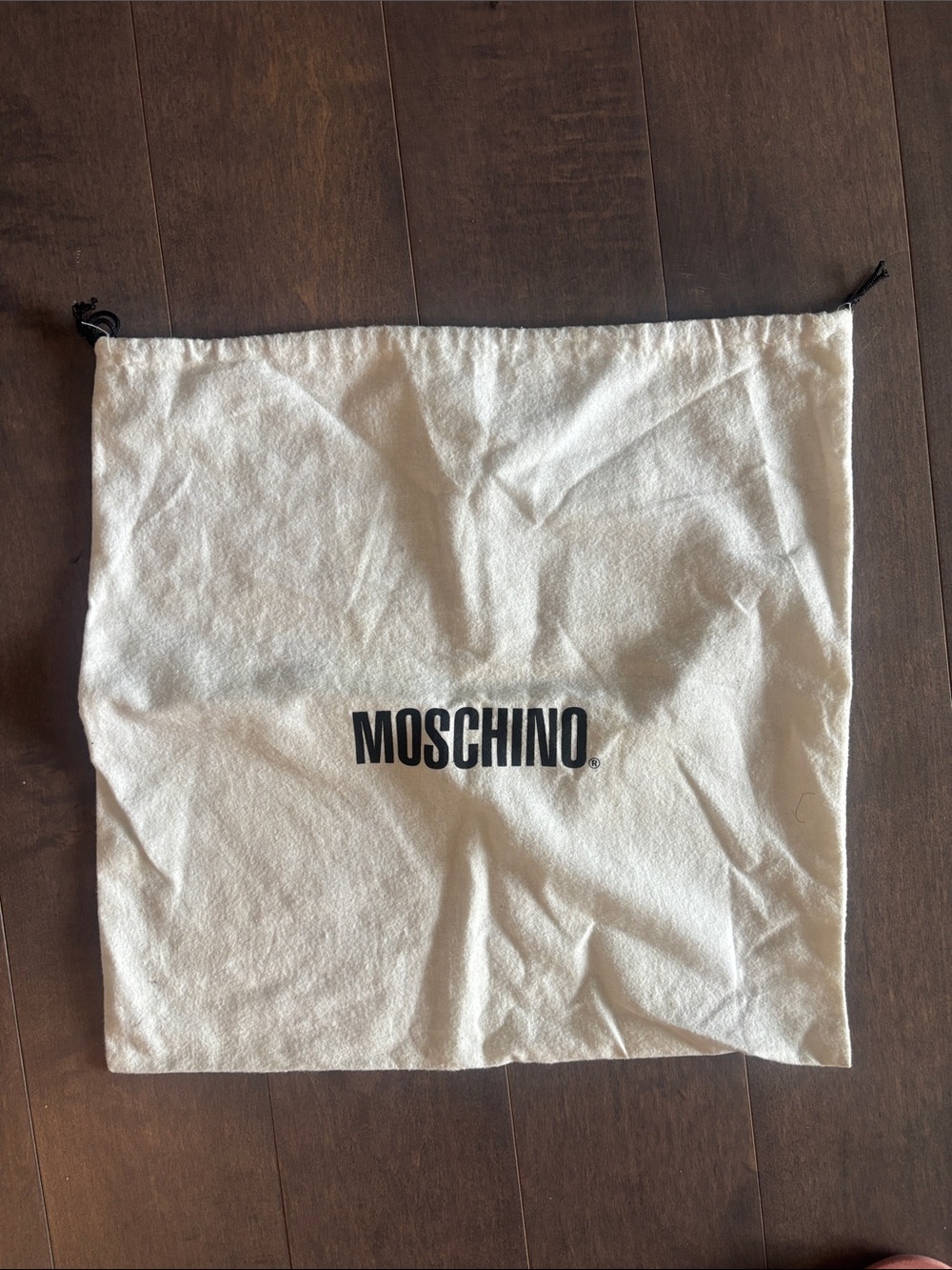 Moschino Cream Drawstring Dust Bag with Black Logo